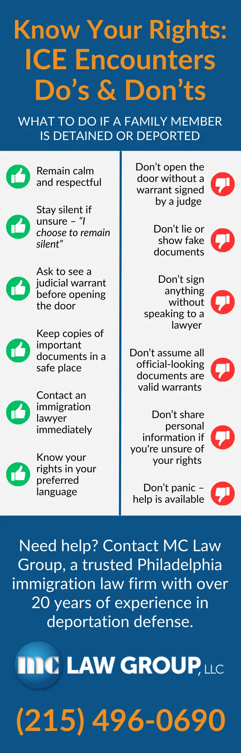 Know Your Rights ICE Encounters Do’s & Don’ts Infographic - MC Law Group